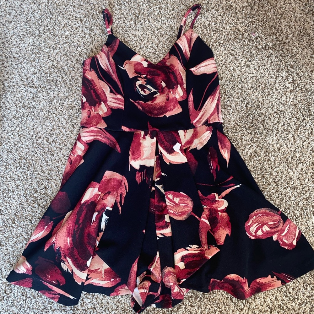 Floral pink and black romper